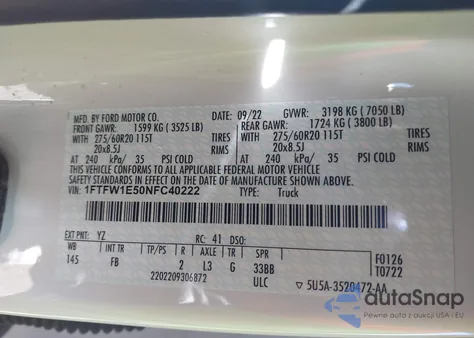 2022 Ford F-150 Xlt from USA, damaged, VIN 1FTFW1E50NFC40222